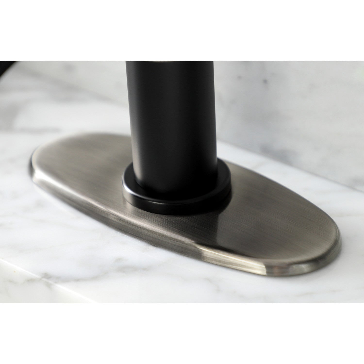 Kingston Sona KSD2824KL - Whitaker One-Handle 1-Hole Bathroom Faucet with Deck Plate and Push Pop-Up Drain, Matte Black/Black Stainless — thumbnail 3